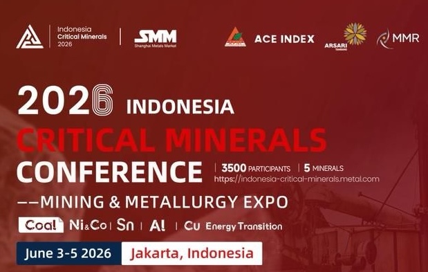 Banner for the 2026 Indonesia Critical Minerals Conference in Jakarta, June 3–5, 2026, with the Mining & Metallurgy Expo.